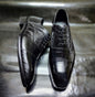 Men's Shoes Handmade Black Alligator Print Leather Toe Cap Lace Up Formal Boots