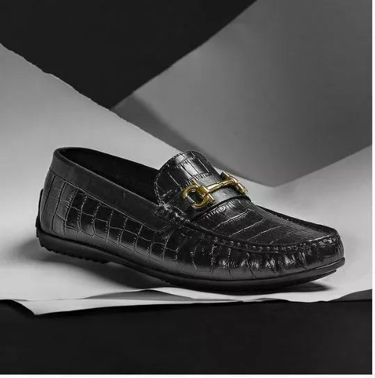 Men Shoes Handmade Black Crocodile Leather Formal Moccasin Slip On Loafer Shoes