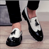 Men's Handmade Shoes White Crocodile & Black Patten Leather Vibram Sole Slip On