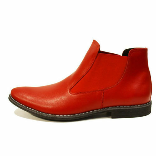 Men Handmade Boots Red Leather Italian Elegant Formal Wear Casual Shoes