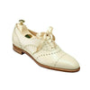 Handmade Women's Genuine White Leather Oxford Brogue Lace Up Ribbon Shoes