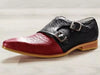 Men's Shoes Handmade Leather Formal Casual Black & Red Double Monk Strap Loafers