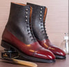 Men's Shoes Handmade Leather Denim Black Burgundy Cap Toe Lace up Boots