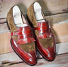 Men Shoes Two Tone Suede Leather Fringe Wingtip Single Monk Formal Boots