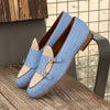 Handmade Men's Genuine Beige and Blue Suede Loafer Double Monk Dress Shoes