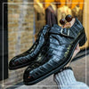 Handmade Black Crocodile Texture Single Monk Strap Leather Boots for Men