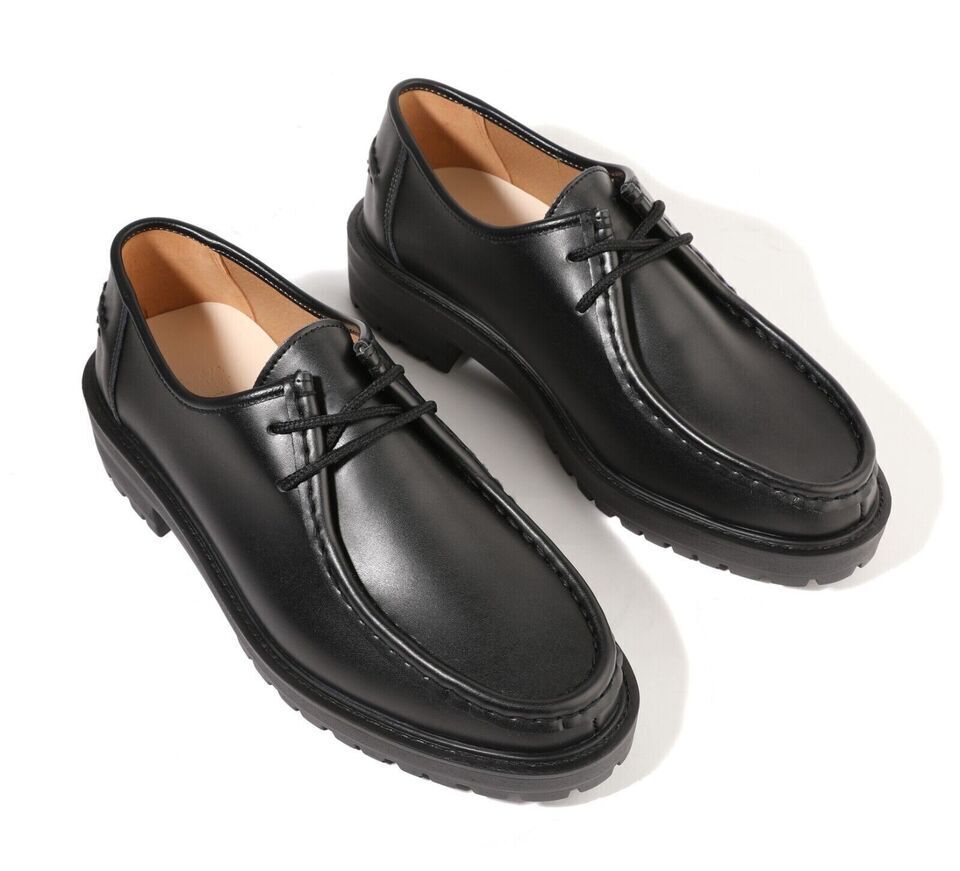 Men's Shoes Handmade Leather Black Casual Formal Pointed Toe Lace Up Slip Ons