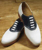 Men's Shoes White And Black Leather Oxford Lace Up Brogue Casual & Formal