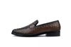 Men Shoes Handmade Leather Brown Woven Chitai Mat Moccasin Slip On Round Boots