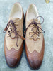 Handmade men brown beige wingtip suede leather two tone smart shoes UK Size