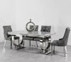 Marble Dining Table with 6 Charis Set Gloss Finish 1.8m Grey Mirrored Lion Head