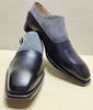 Handmade Men's Genuine Grey Suede and Black Leather Monk Strap Formal Shoes