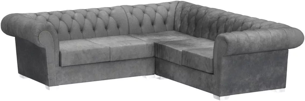 Chesterfield Style Grey Corner Sofa Set 3+2 Seater for Living Room Solid Wooden