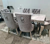 Marble Dining Table with 6 Charis Set Gloss Finish 1.8m Grey Mirrored Lion Head